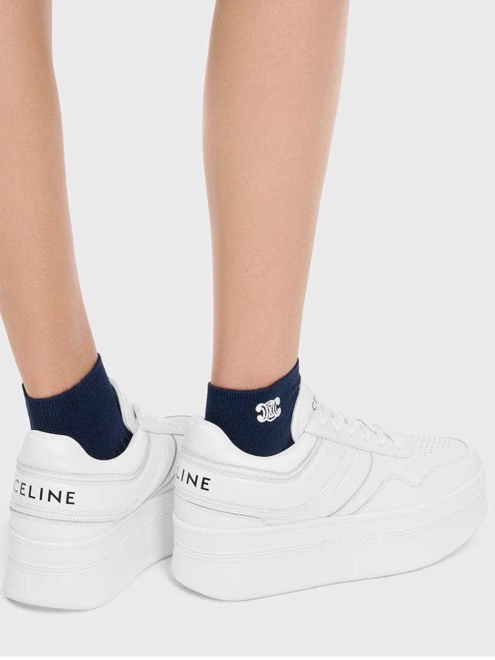 Celine White Leather Platform Sneakers